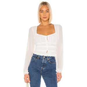 Free People Womens Lolita Blouse Medium White Boho Cottagecore Coquette Milkmade